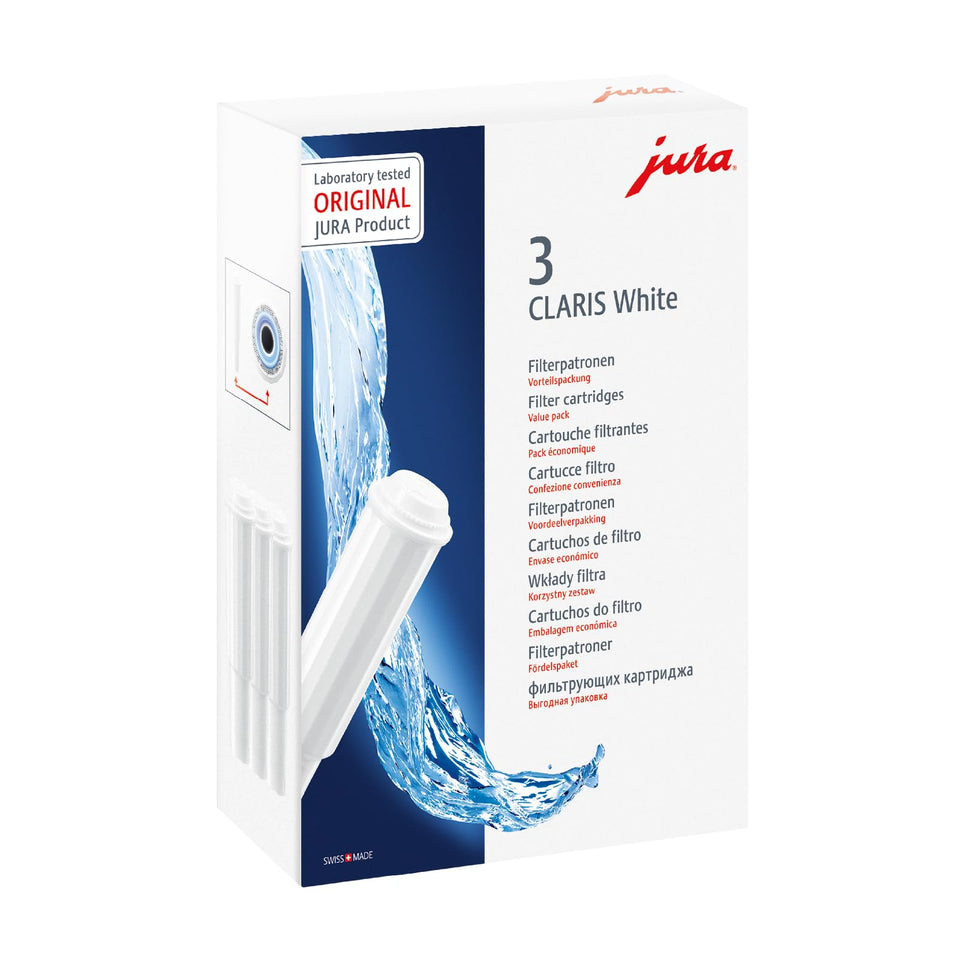 JURA CLARIS White 3-pack cartridge for automatic machines delivering consistent flavor.