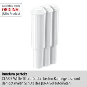 JURA CLARIS White filter with up to 50 litres capacity for longer use.