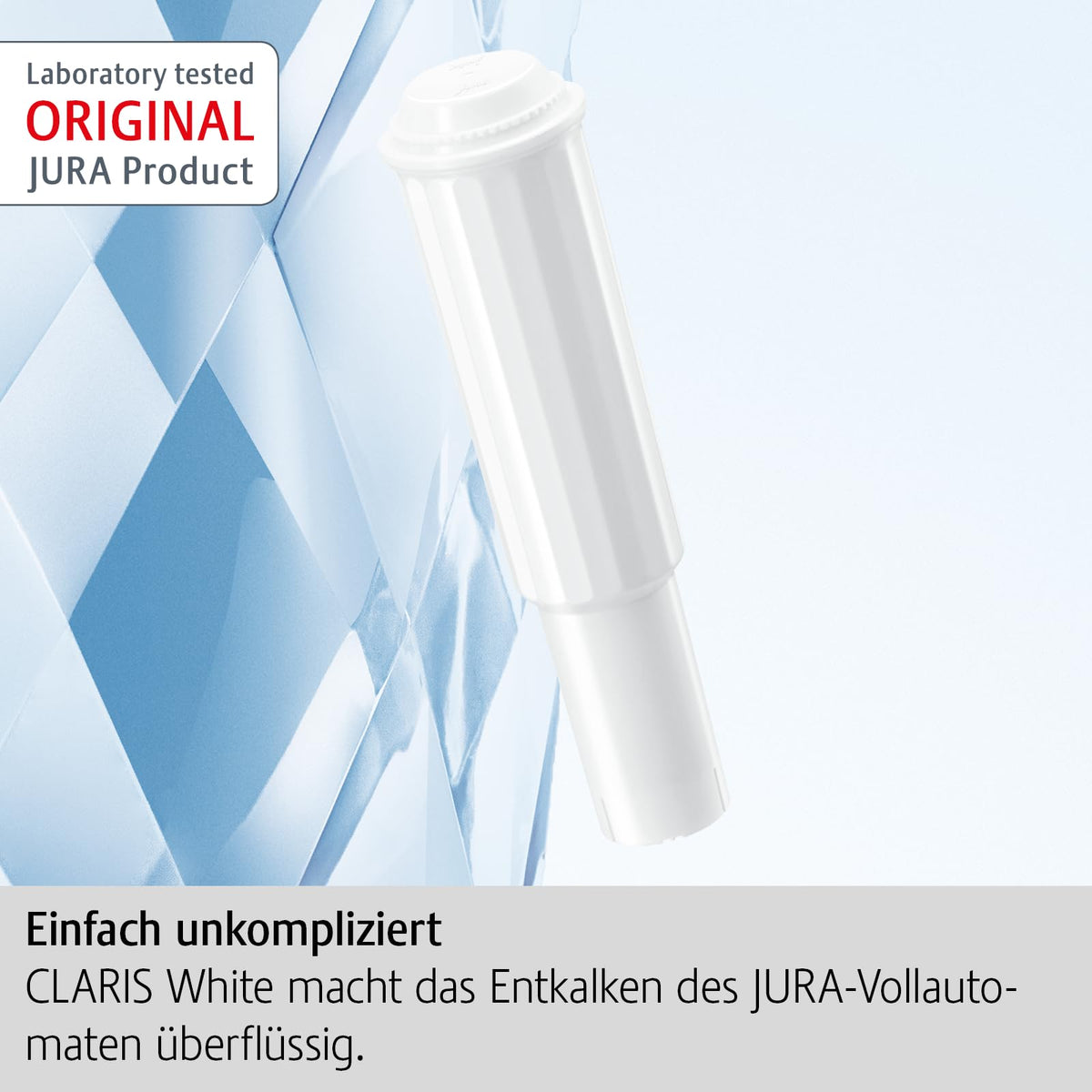 JURA CLARIS White installs directly in the machine's water tank for easy setup.