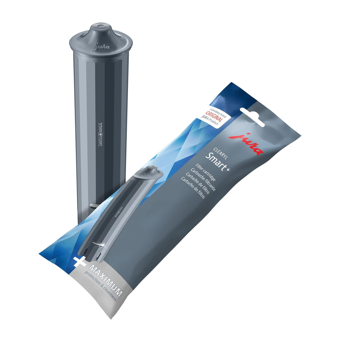 JURA Clearyl Smart+ filter cartridge for clean water before brewing.