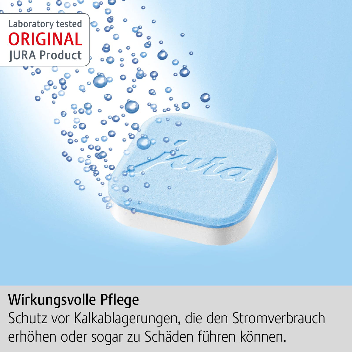 European version packaging of Jura decalcifying tablets for maintenance.