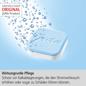 European version packaging of Jura decalcifying tablets for maintenance.