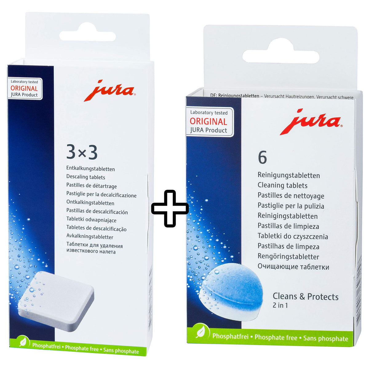 Jura descaling tablets combi-pack front view, supports routine machine maintenance