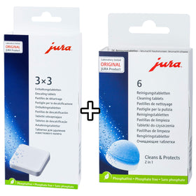 Jura descaling tablets combi-pack front view, supports routine machine maintenance