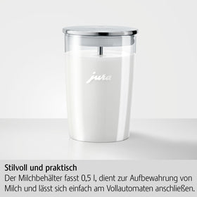 Jura milk lance height connection enables easy milk drawing and frothing.