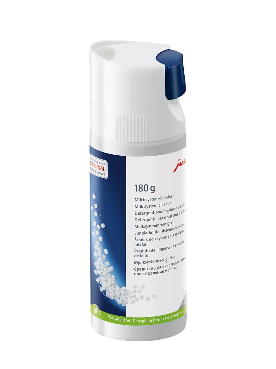 JURA Milk System Cleaner Mini-Tabs with Dispenser cleans milk lines for pristine foam