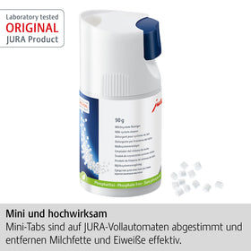 Jura Mini Tabs one-click dosage showing precise cleaning cycle with each use