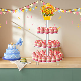 Jusalpha four-tier dessert display elevates cupcakes neatly on multiple levels.