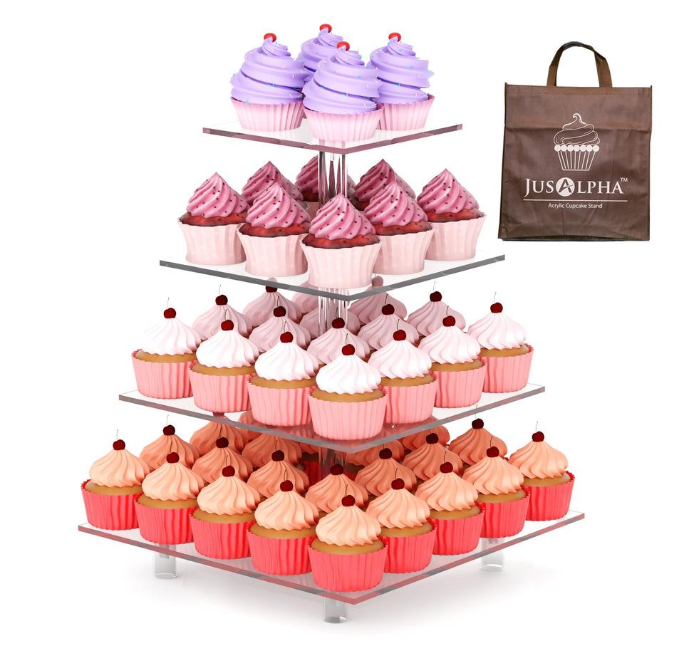 Jusalpha four-tier square cupcake stand displaying cupcakes neatly for parties