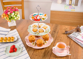 Jusalpha serving platter with three tiers fits various event tables.