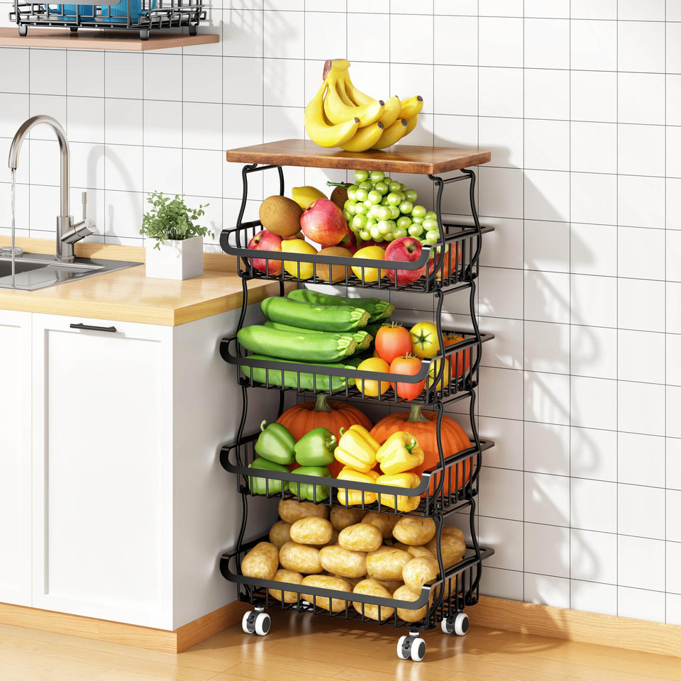 Jusdyrack 5-tier stackable basket for compact pantry organization and easy ingredients access.