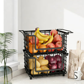 Jusdyrack stackable basket assembly view for quick kitchen organization.