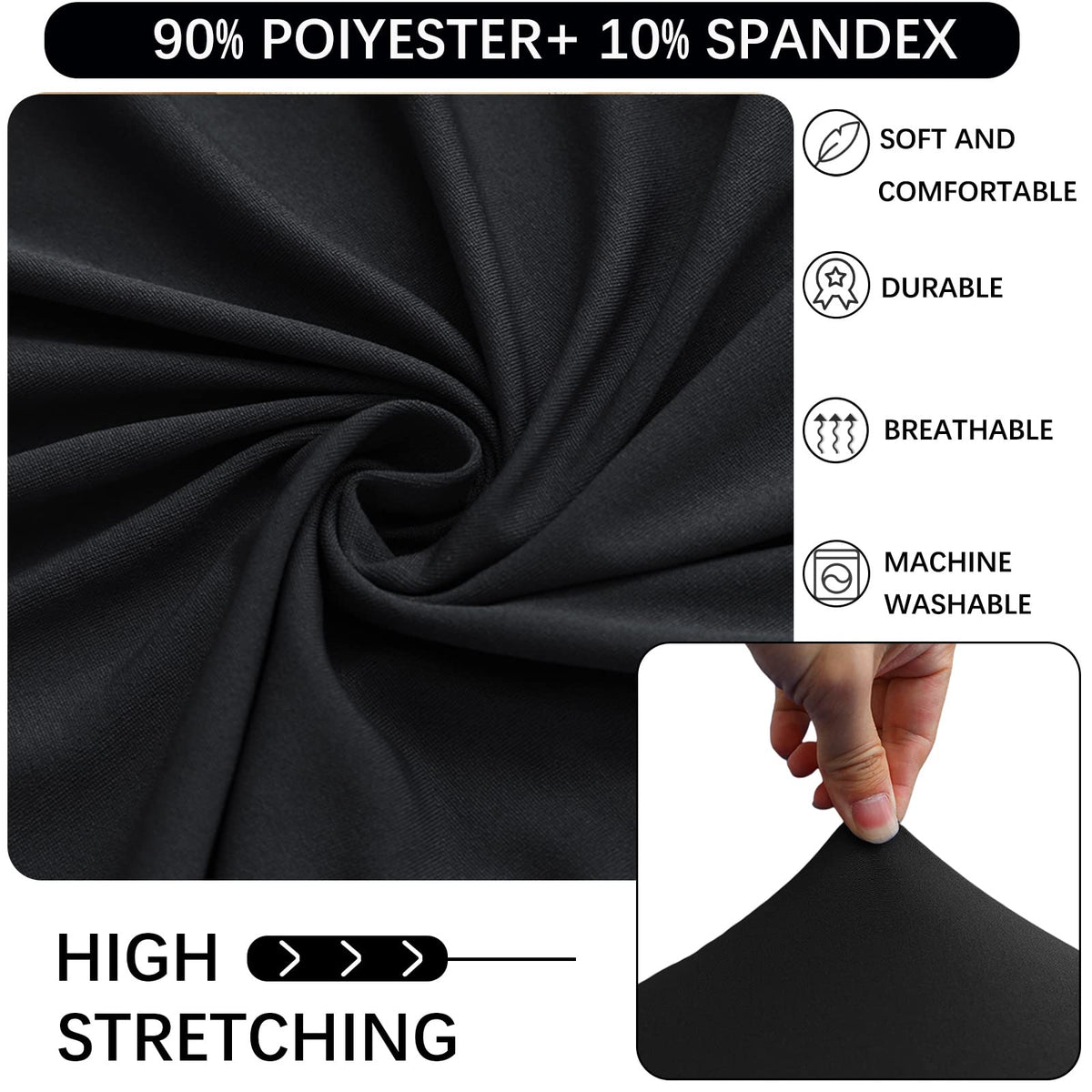 Jusmate black tablecloth ideal for weddings, bars, and upscale events.