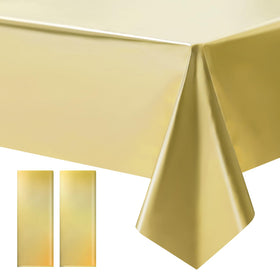 Just Shimmer gold tablecloth 40x108 on dining table with luxe matte finish