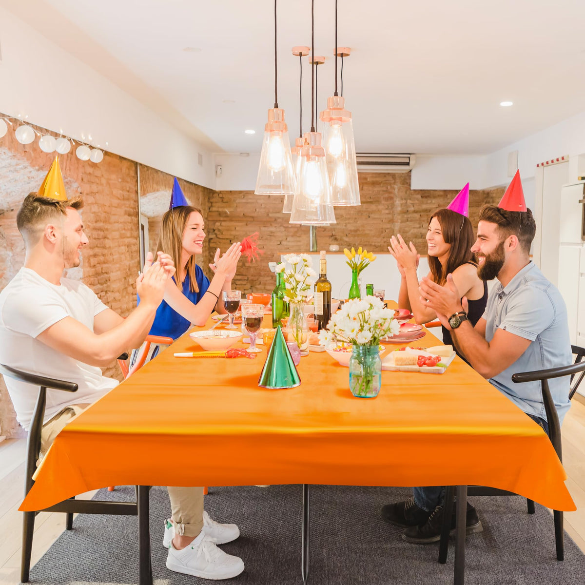Just Shimmer orange iridescence tablecloth disposable cover ideal for birthdays