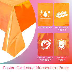 Just Shimmer orange iridescence tablecloth sparkling under lights for festive ambience