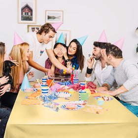 Just Shimmer waterproof tablecloth protecting surfaces during a lively event