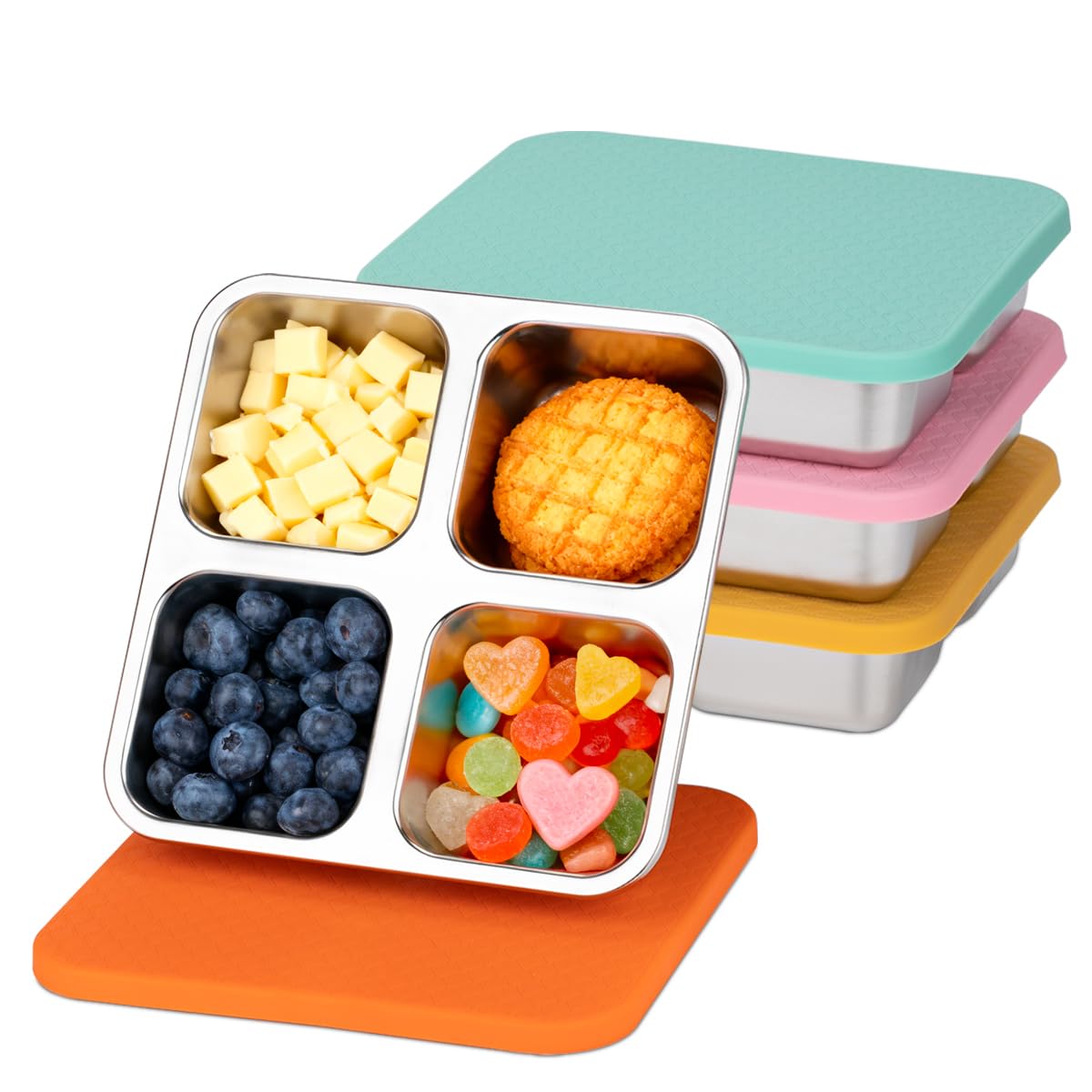 JUSTASHOW 4-compartment snack container with separated sections for organized meals and portion control