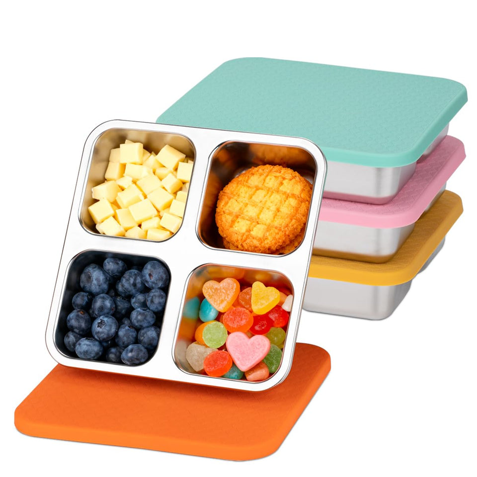 JUSTASHOW 4-compartment snack container with separated sections for organized meals and portion control
