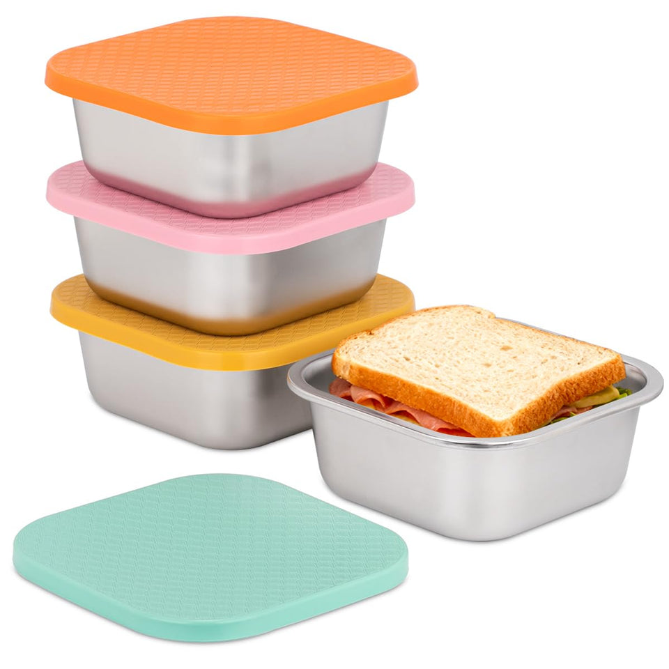 JUSTASHOW 4-pack stainless steel containers with 30oz capacity for organized meals.