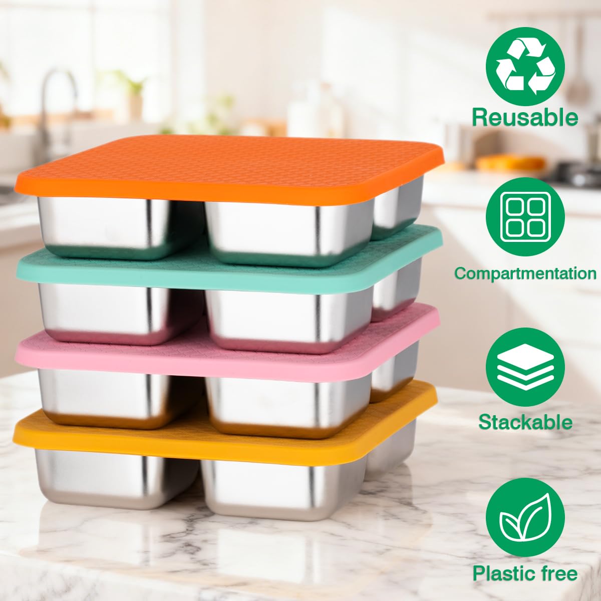 JUSTASHOW silicone lid leak-resistant design keeps dressings contained and flavors distinct