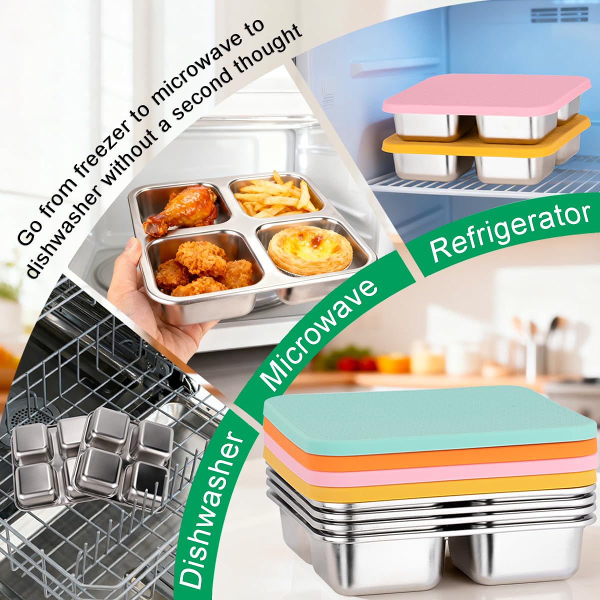 JUSTASHOW stackable snack containers designed for compact, portable meal prep