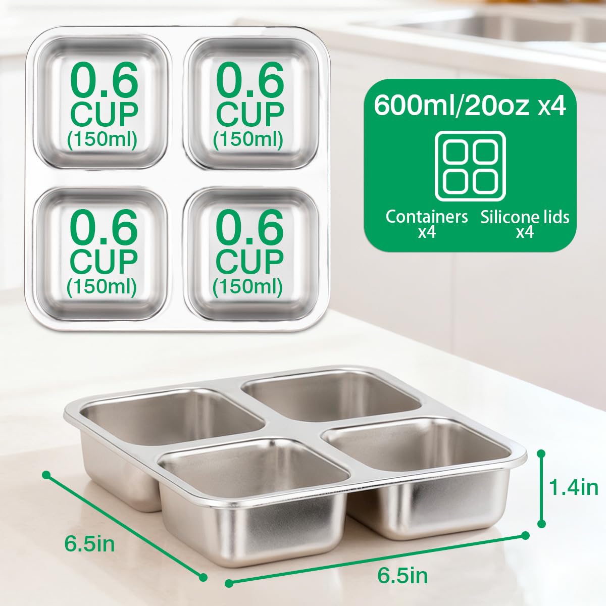 JUSTASHOW stainless steel snack boxes set for durable reusable storage
