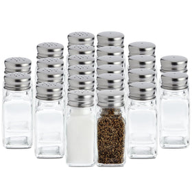 Juvale 24-pack glass salt and pepper shakers offer clear visibility for precise dispensing.