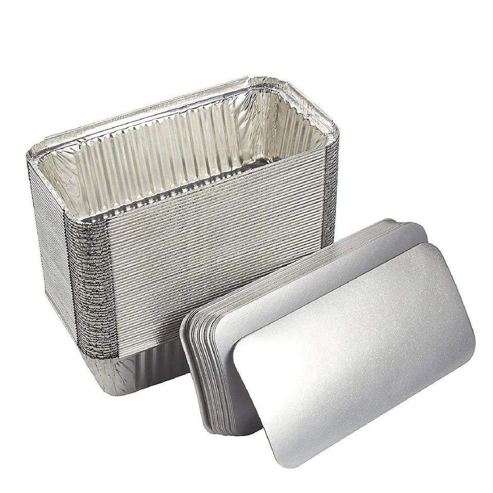 Juvale 50-pack loaf pans with lids for easy batch baking and storage.