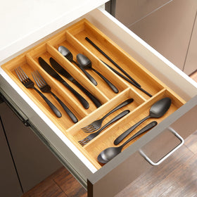 Juvale 6-slot bamboo silverware tray full view for clutter-free drawers.