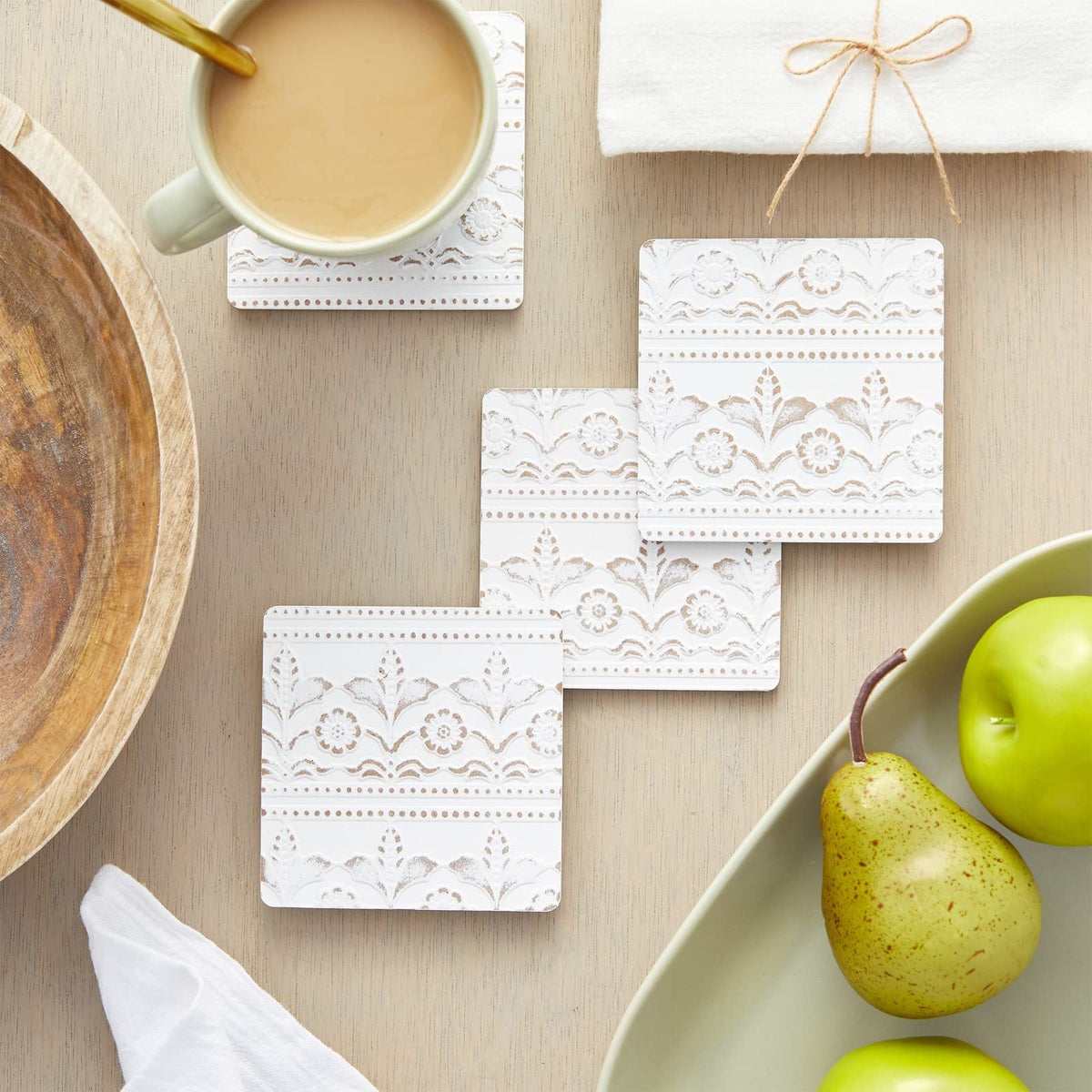 Juvale coaster holder for wooden coasters keeps drinkware organized.