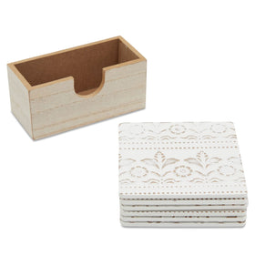 Juvale coaster set enhances bar accessories with organized storage.