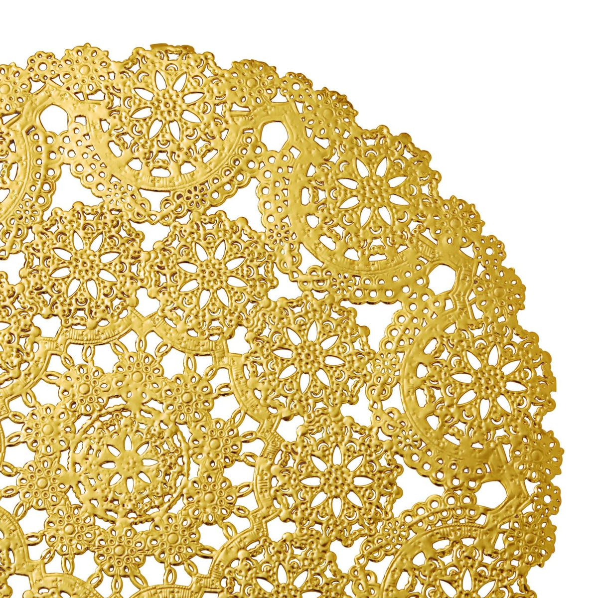 Juvale gold doilies showcased in a bakery dessert display.