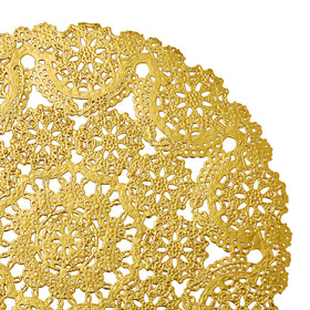 Juvale gold doilies showcased in a bakery dessert display.