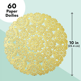 Juvale gold doilies used on a wedding reception table setup.