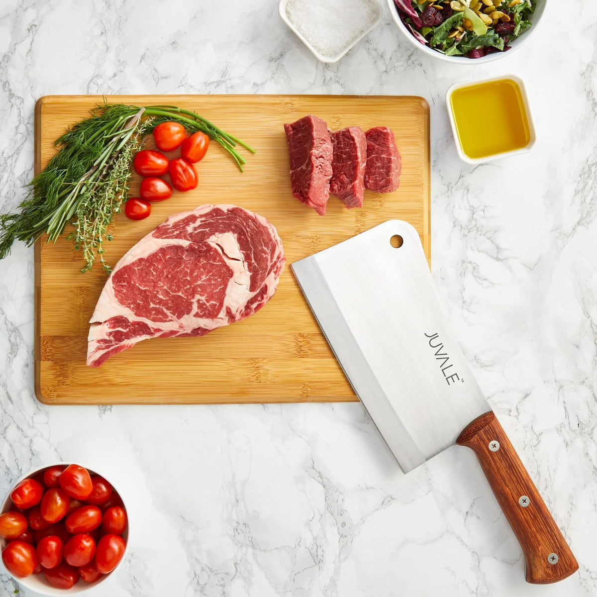 Juvale cleaver shown on kitchen counter for versatile meal prep.