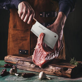 Juvale cleaver features a wooden handle for a comfortable grip.