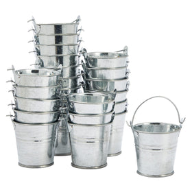 Juvale 24-pack mini metal buckets for organized party favors and gifts.