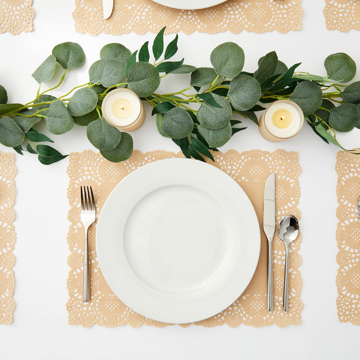 Juvale 100-pack placemats in brown packaging ideal for bulk weddings and parties