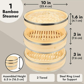Juvale vegetable-steamer basket in beige enables healthy, nutrient-preserving cooking.