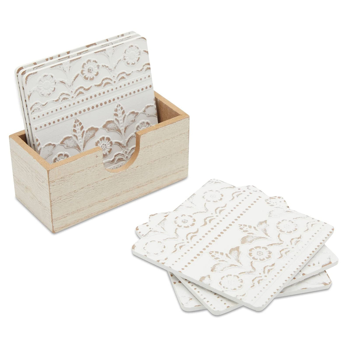Juvale white square wooden coasters merge with any table setting.