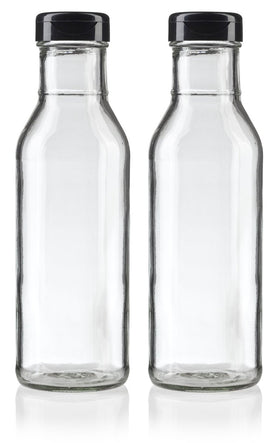 JUVITUS 12 oz clear glass sauce bottle, front view, for premium storage.