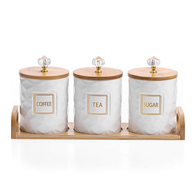 JUXYES set of 3 ceramic canisters with handle tray for organized kitchen storage.