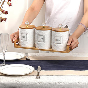 JUXYES sugar canister with crystal knob adds elegant pantry touch.