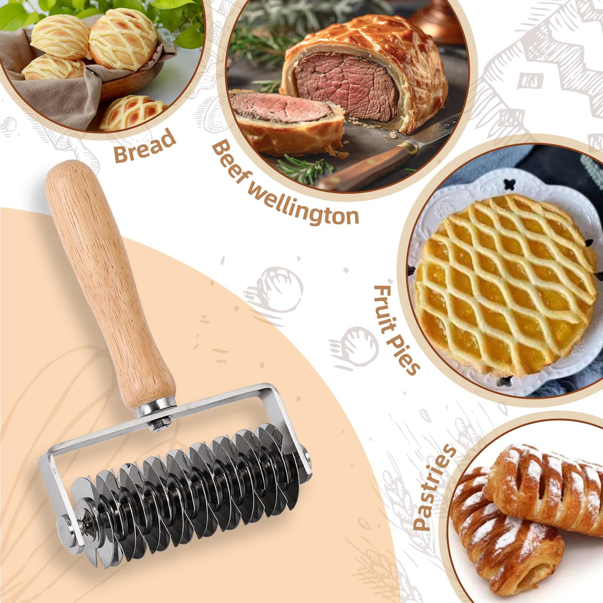 JuyVerq oak wood handle lattice cutter offers comfortable grip during rolling.