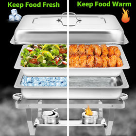 Jwevvie chafing dish water pan maintains moisture and even heat.