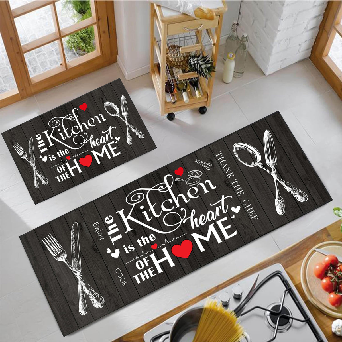 JWXCBIM farmhouse kitchen rug absorbent fiber helps soak up spills quickly.