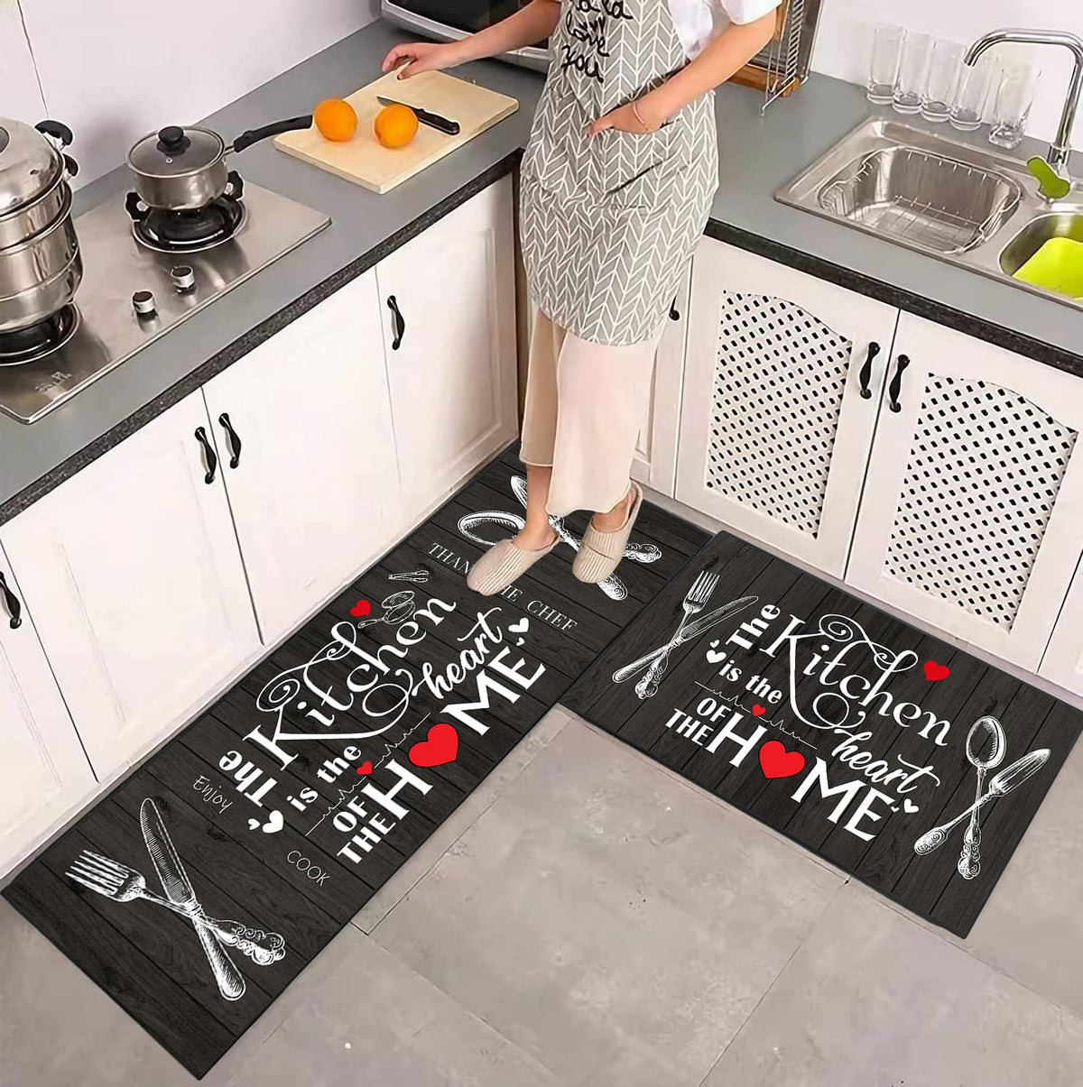 JWXCBIM farmhouse kitchen rug cozy text design adds warmth and style to the kitchen.