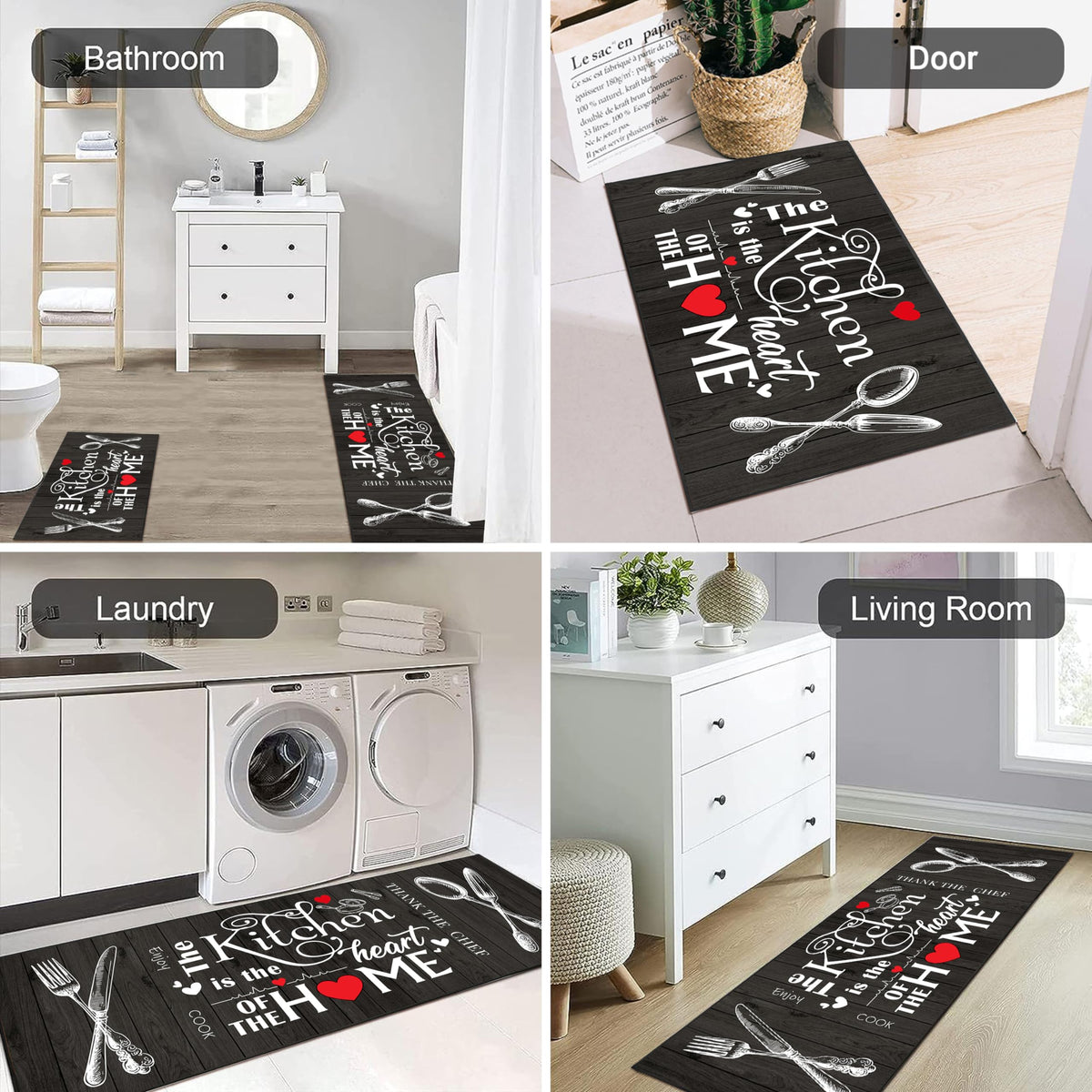 JWXCBIM farmhouse kitchen rug size 17x30 and 17x47 fit kitchen zones.