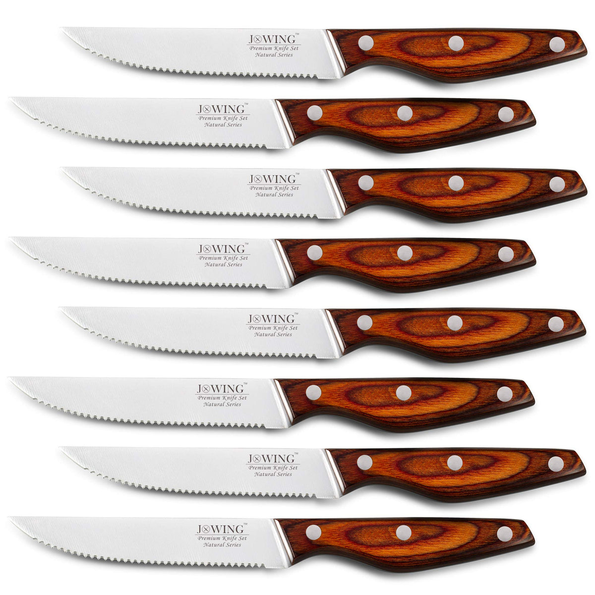JXWING professional 8-piece steak knife set shown for elegant dining and durability.